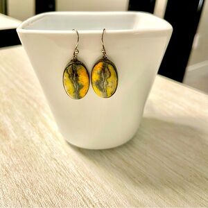 One of a kind sterling silver 925 oval 25x15 Bumble Bee Jasper earrings